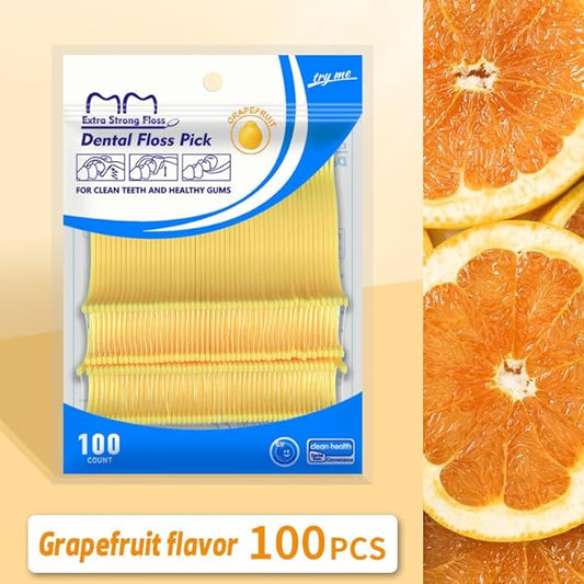 Fruit Flavored Floss,toothpicks,Cleaning Teeth,Ultra-fine Dental Floss Stick, Fight Tooth Decay and Keep Your Teeth Clean,Teeth Cleaning Tool (200 Pieces (Bagged/Single line), Grape+Orange Flavor)