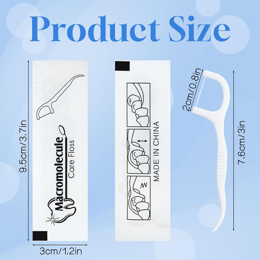 Individually Wrapped Dental Floss Picks Bulk Disposable Flossing Sticks Teeth Cleaning and Oral Care Travel Size Dental Tooth Floss Pack for Hotels, Weddings, Guests & Business Single Use (500 Pack)
