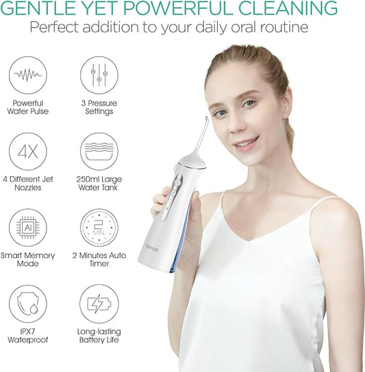 VOYOR-HEALTH Water Dental Flosser for Teeth Cordless, Rechargeable Electric Flosser for Teeth Cleaning and Flossing, Portable Oral Irrigator 3 Modes & IPX7 Waterproof for Travel Home WF400 (Blue)