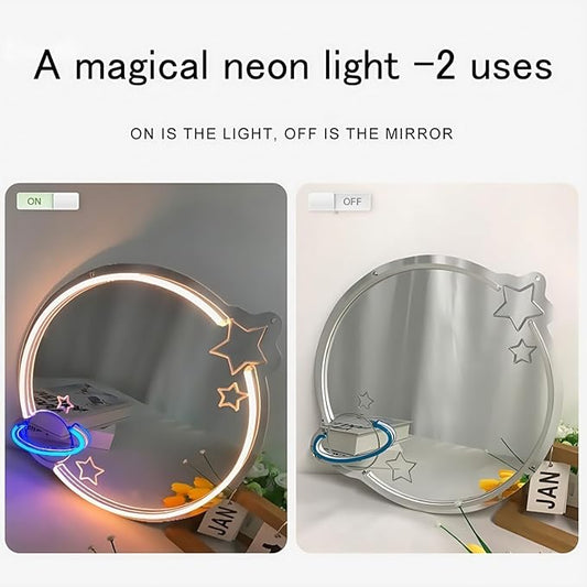 LED Mirror Neon Lights Light Up Dressing Mirror Cat/Shine Heart/Bat/Butterfly Shape Neon Mirror Sign for Modern Home Girl Room Bathroom Salon Wall Art Decor Gift For Girlfriend USB Powered