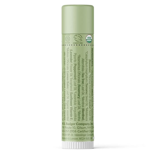 Badger Tea Tree Classic Lip Balm, 100% Organic Lip Balm, Moisturizing Herbal Lip Care w/Light Silky Texture, Soothing & Refreshing Lip Care for Irritated or Chapped Lips, 4 Pack
