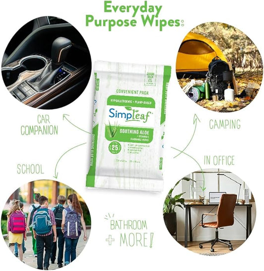 Simpleaf Flushable Wet Wipes Aloe Vera| Eco-Friendly, Paraben & Alcohol Free | Hypoallergenic & Safe for Sensitive Skin | Soothing Aloe Formula | (6 x 25 Counts Convenient Pack) 150 Counts Total