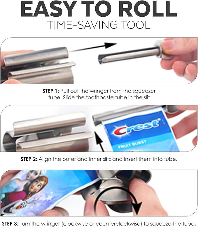 Toothpaste Squeezer Tube Roller Stainless Steel Tube Squeezer Rollers, Saves Toothpaste, Creams, Puts an end to Waste - Simple and Practical (Silver)