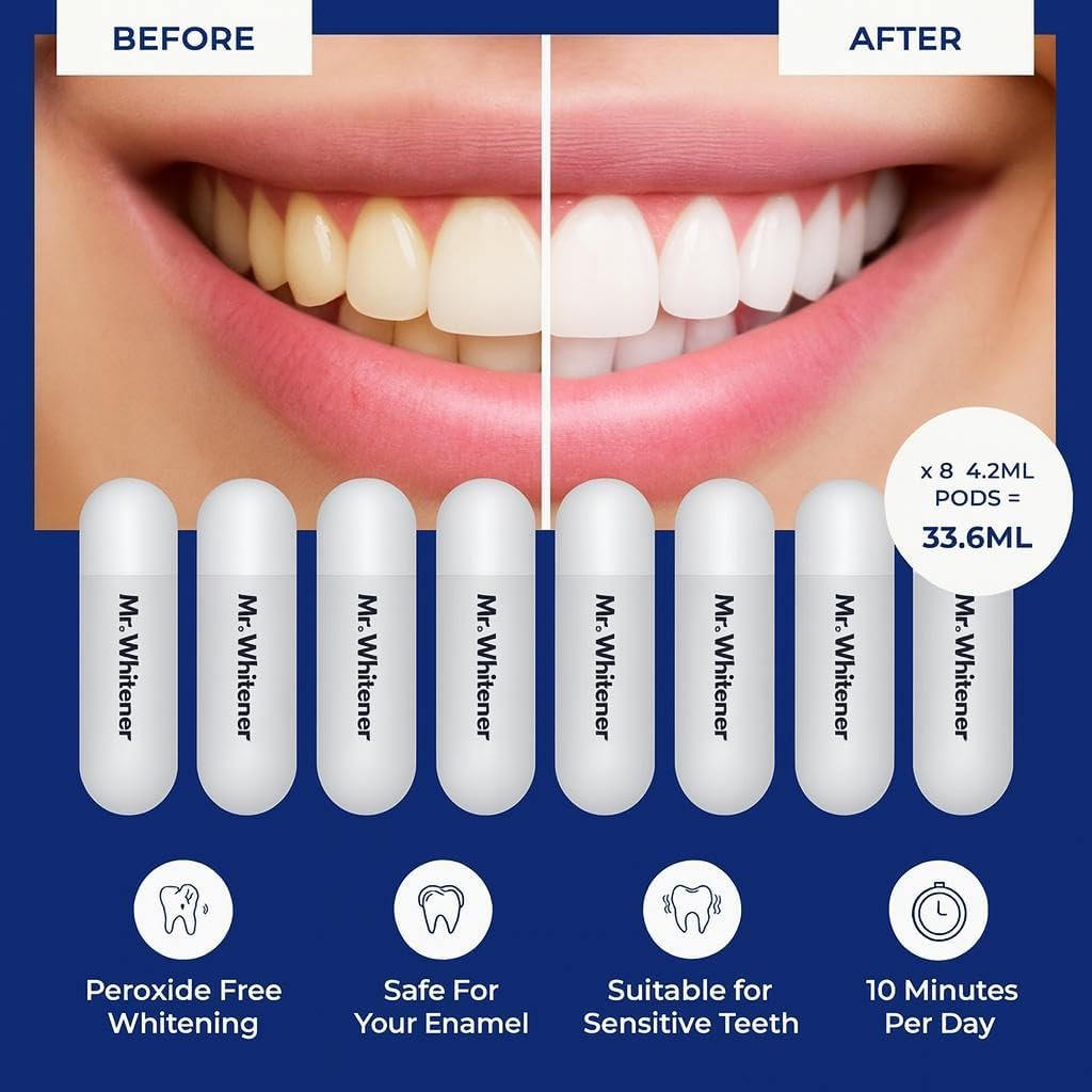 LED Teeth Whitening Kit, Dentists Recommended, Enamel Safe, Professional Pap Tooth Whitener for Sensitive Teeth, Professional 8 Refill Teeth Whitening Gel Pods 33.6ml, Remove Teeth Stains