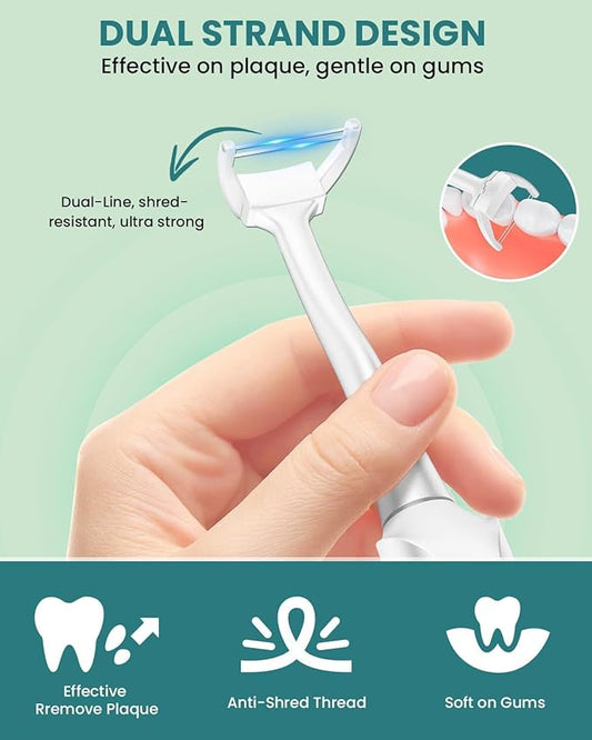 Electric Flosser Refills - 108 Pack of Double-Line Floss Heads | Easy Snap-On, Gentle Gum Care | Replacement Heads for Effective Flossing-White