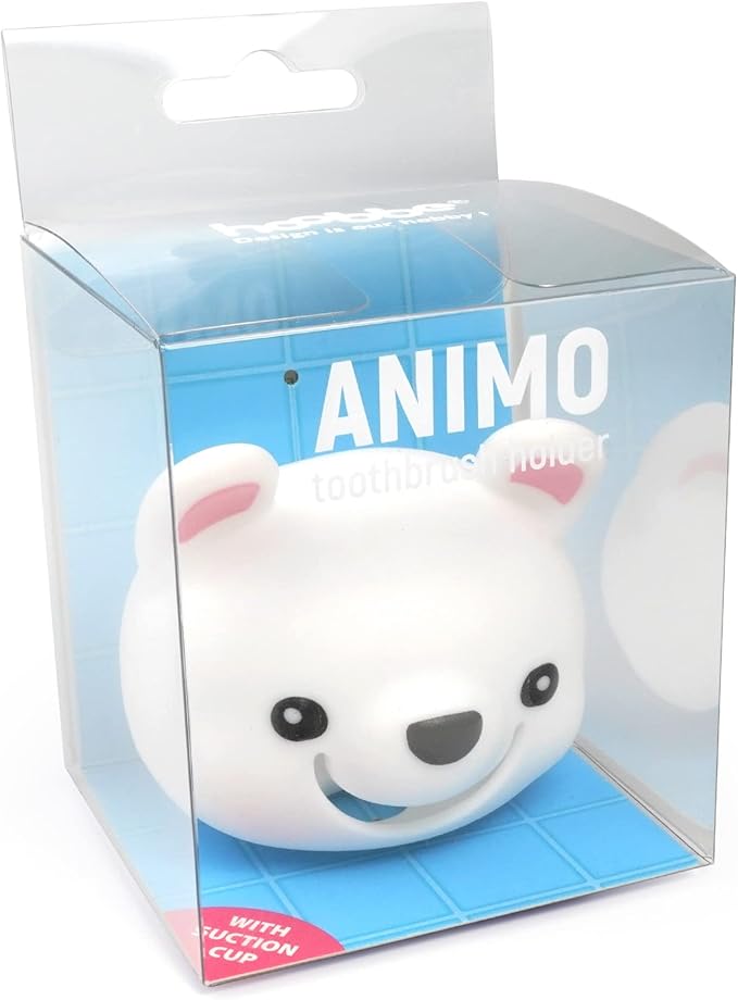 Hoobbe Animal Toothbrush Holder, Kids Suction Toothbrush Holder with Mirror/Glass/Wall Mounted Suction Cup, Bathroom Organizer, Accessories and Decor (Polar Bear), for Kids