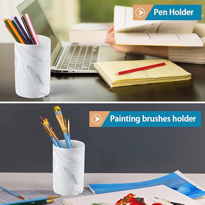 Bathroom Tumbler Cup, Ceramic Toothbrush Holder Stand for Mouthwash Rinsing, Toothpaste, Pen, Makeup Brush, Teaspoon Organizer, 10oz / 300ml (Marble Pattern)