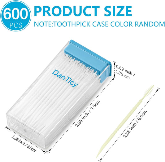 Brushpicks Interdental Toothpicks,Soft Bristle Dental Floss Picks Toothpicks,Helps Removes Plaque and Debris Between Your Teeth 600PCS (Pack of 5) Coconut