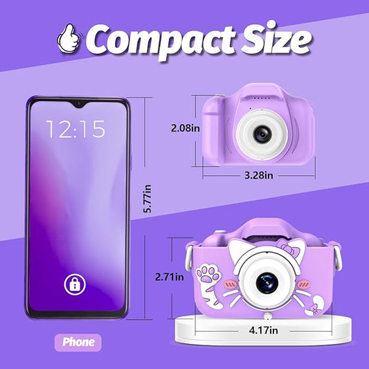 Goopow Kids Camera Toys for 3-8 Year Old Girls Boys,Children Digital Video Camcorder Camera with Cartoon Soft Cover, Best Chritmas Birthday Festival Gift for Kids - 32G SD Card Included