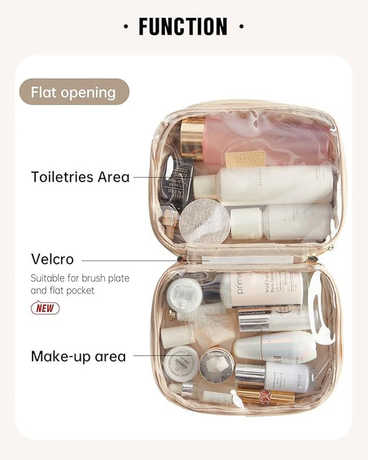 EACHY Travel Makeup Bag,Large Capacity Cosmetic Bags for Women,Waterproof Portable Pouch Open Flat Toiletry Bag Pattern Makeup Bag