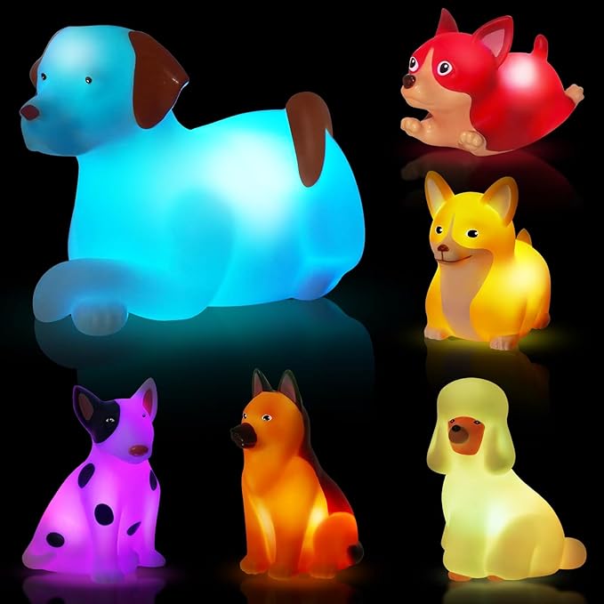 Bath Toys for Toddlers 1-3: 6 PCS Light-Up Dog Bath Toy Set, Baby Bath Toys, Bathtub Pool Bath Toy for Kids, Christmas Birthday Gifts for Boys & Girls Ages 1 2 3+ Years Old