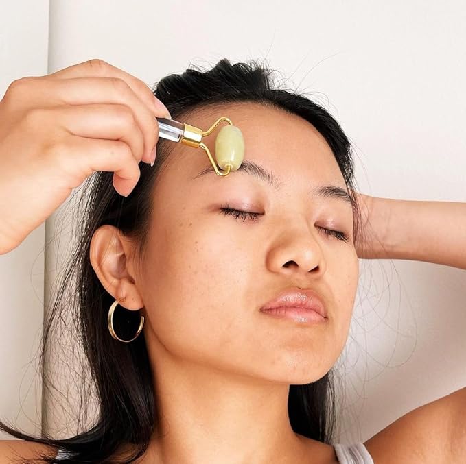 Mei Apothecary Mini Jade Face Roller - Authentic Jade Roller for Tension Relief, Puffiness & Radiant Skin, Relaxing Face Massager for All Skin Types