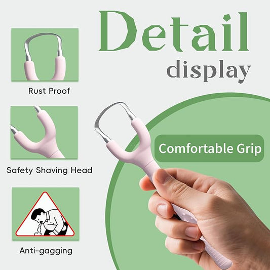 Effective Tongue Scraper and Oral Mucosal Cleaner Kit for Adults - Ergonomic Tongue Cleaner Promotes Fresher Breath, Oral Mucosal Cleaner package, Personal Care Essential (Pink)