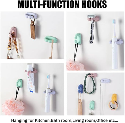 Silicone Razor Holders - 6 Pcs Hooks Adhesive Wall Mounted for Hanging Towel Key Plug Cable, Utility Decoration Hook Stick to Dorm Room Door Function for Kitchen Bathroom Home Office