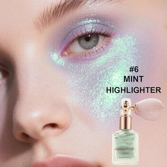 Mint Highlighter Spray, Professional Shiny Glitter Spray for Eyeshadow Face and Body Luminizers, Loose Shimmer Powder Makeup Mist for Women Kid Rave Outfits Festival Accessories