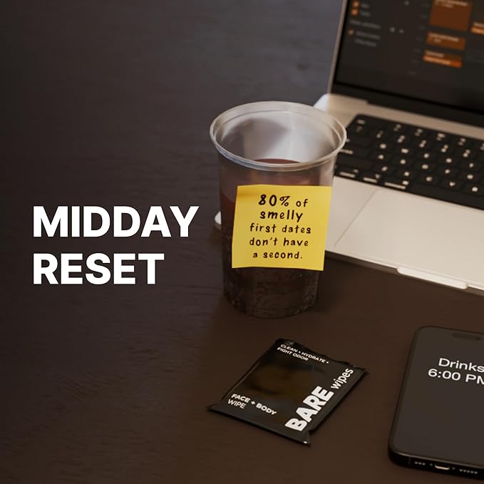 20 Pack - Portable Face and Body Wipes - Post Workout, Travel, Late Night, Pre Meeting - Powered By Tea Tree, Chamomile, Vitamin E, Aloe