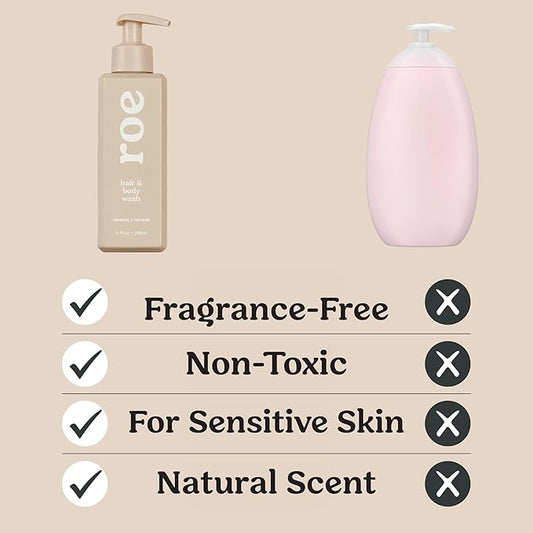 Roe Wellness- Toddler & Baby Body Wash & Shampoo Moisturizing Clean Ingredients | Suitable for Sensitive Skin, Fragrance-Free, Natural Vanilla Scent, Fresh Cleaning | 9.4 fl oz.