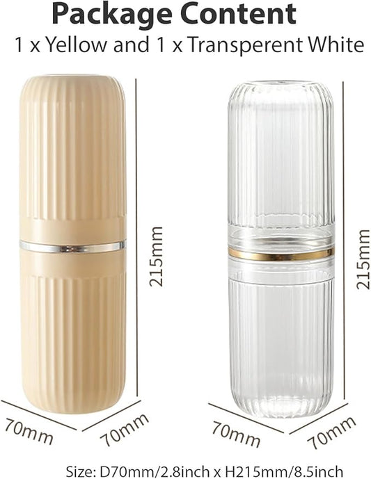 Travel Toothbrush Cup Case, Toothbrush Travel Container Portable Travel Toothbrush Holder Toothpaste Storage for School Camping Business Trip Bathroom (White,Yellow)