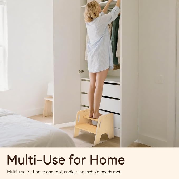 Wingyz Wooden Toddler Step Stool, Adjustable Step stools for Kids with Handles,Durable 3-Level Height Stepstool for Bathroom Sink, Kitchen, Bedroom,Potty Training