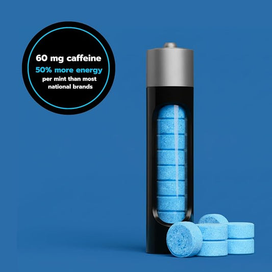 Caffeine Mints, 60milligram Caffeine, Instant Energy, Fresh Breath Caffeinated Minty Candy, 0 Sugar, Natural Wintergreen Flavor (12 Packs, 120 Mints)