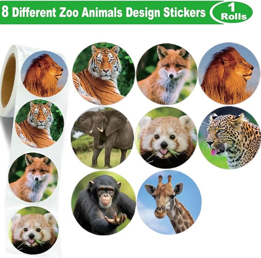 600 Pcs Zoo Animals Stickers for Kids, 1.5 Inch Round Jungle Animal Stickers for Boys Girls Birthday Party Favor Gifts Decoration Teachers Student Classroom Reward