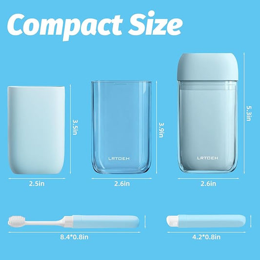 Travel Toothbrush Case, Mini Wash Cup with Foldable Toothbrush, Portable Rinse Cups with Cover, Compact Size Toothbrushes Holder for Camping, Business, Gym, Hiking(Blue)