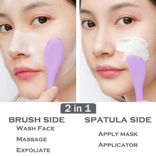 Silicone Facial Mask Applicator Face Masks Skincare Brush Facial Scrubber Double-Head Lotion Spatula Scoop for Makeup,Foundation,Cream,Lotion,Moisturizer,Gel,Peel,Mud Masks (Purple+Gray)