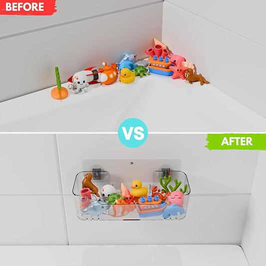 Bathtub Toy Storage – Clear Bath Toy Holder with Drainage Holes, Wall-Mounted No-Drill Organizer for Kids’ Tub Toys