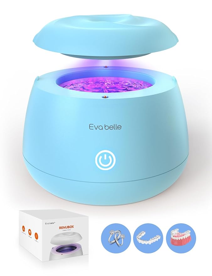 Ultrasonic Retainer Cleaner, EVA BELLE Denture Retainer Cleaner Machine, Tooth Cleaner for Oral Dental Care, Portable Rechargeable Dental Cleaning Pod for Night Guards, Braces, Aligner, Jewelry