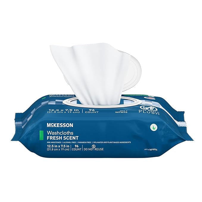 McKesson Washcloth Wipes for Adults, Scented (6 Pack, 576 Washcloths) Disposable Wash Cloths for Body - No-Rinse Formula with Snap Lid - Good for Incontinence and Elderly - 96 Wipes Per Pack