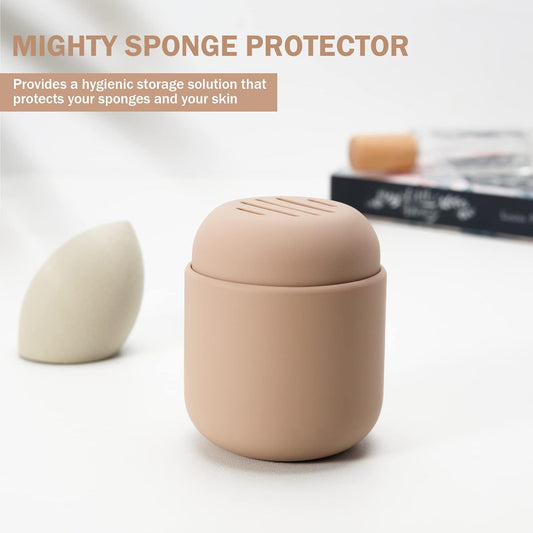 BEZOX Makeup Sponge Holder, Silicone Beauty Sponge Case with Double-Sided Vent Design for Quick Drying, Compact Travel Essentials Make Up Puff Blender Container - Khaki