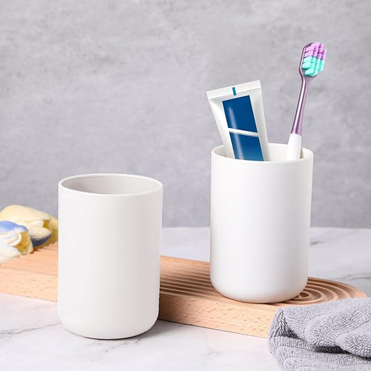 2 Pcs Toothbrush Holder Cup 300ml Bathroom Tooth Brushing Tumbler Plastic Mouthwash Cup for Travel Rinsing Drinking Vanity Countertop Toothpaste Wash Up Washing