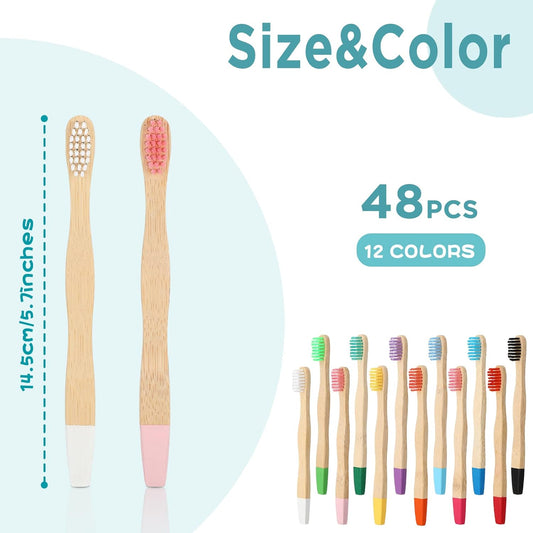 Estune 48 Pcs Kids Bamboo Toothbrushes Soft Bristle Individually Wrapped Toddler Toothbrush Manual Travel Tooth Brushes for Kids Children Adults School Travel Teeth Oral Supplies 5.7 Inch