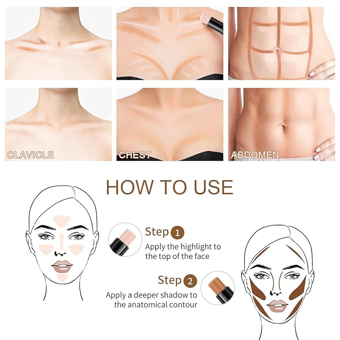 6 Colors Cream Contour Stick Makeup Kit,Shades with Highlighter and Blush Bronzer Contour Stick for Sculpt the Cheeks,Long Lasting,Waterproof,Matte & Dewy Finish for Woman (SET B)