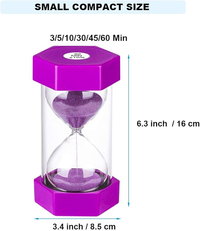 Sand Hourglass Timer 30 Minute: Plastic Sand Clock 30 Minutes, Small Purple Sand Watch 30 Min, Hour Glass Colorful Sandglass Timer for Kids, Games, Classroom, Kitchen, Decorative