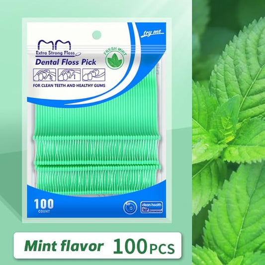 Fruit Flavored Floss,toothpicks,Cleaning Teeth,Ultra-fine Dental Floss Stick, Fight Tooth Decay and Keep Your Teeth Clean,Teeth Cleaning Tool (200 Pieces (Bagged/Single line), Mint+Strawberry Flavor)