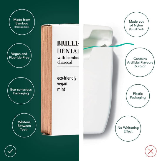 Terra & Co., Brilliant Black Dental Floss (32 Yards) | Organic Teeth Whitening Products | All Natural, with Activated Bamboo Charcoal | Vegan & Cruelty Free | Luxury Dental Care