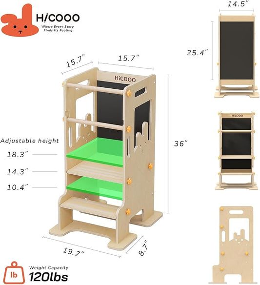 Kids Kitchen Step Stool - Learning Standing Tower with Blackboard, Height Adjustable Safety Rail Stool for Kids, Non-Slip Adjustable Stool for Kitchen, Bathroom