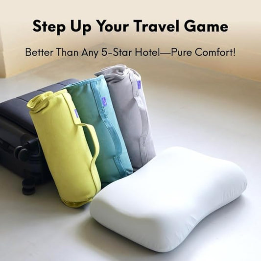 Cushion Lab Travel Deep Sleep Pillow – Compact Memory Foam Neck Pillow for Sleeping, Portable Pillow for Hotels, Camping, Side & Back Sleepers, On-The-Go – Wellness Green