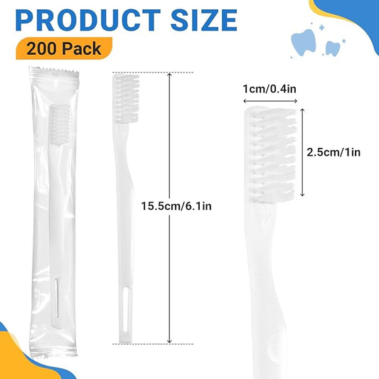 200 Pack Disposable Toothbrushes Bulk, Individually Wrapped Disposable Toothbrush, Soft Bristle Travel Toothbrushes, Single Use Toothbrush for Adult Hotels Guest Travel Donation Homeless