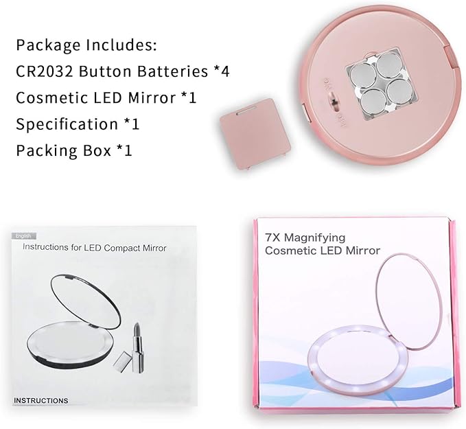 Gospire 5" Lighted Travel Makeup Mirror 1X/7X Magnifying Double Sided, Super Large LED Compact Portable Handheld Pocket Illuminated Cosmetic Vanity Mirror with Battery for Makeup Bag