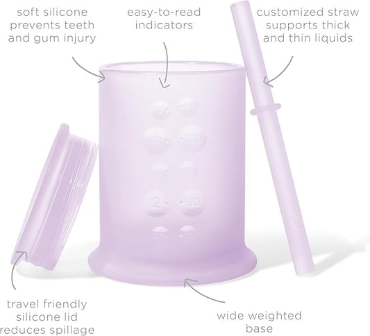 Olababy Silicone Training Cup with Straw Lid | Babies Water Drinking Cup | 6+ Mo Infant To 12-18 Months Toddler | Sippy Cup For Kids & Smoothie Cup | Baby Led Weaning (Lilac, 5 oz)