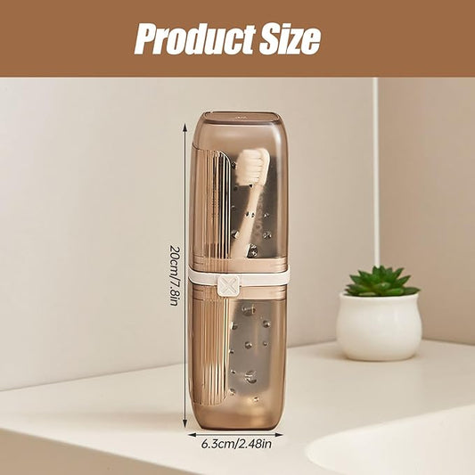Travel Toothbrush Case & Holder - 2-in-1 Portable Toothbrush Organizer with Cover, Electric Toothbrush Travel case - Toothbrush Holders Travel Case for Camping, Business Trips, Dorm (Light Brown)