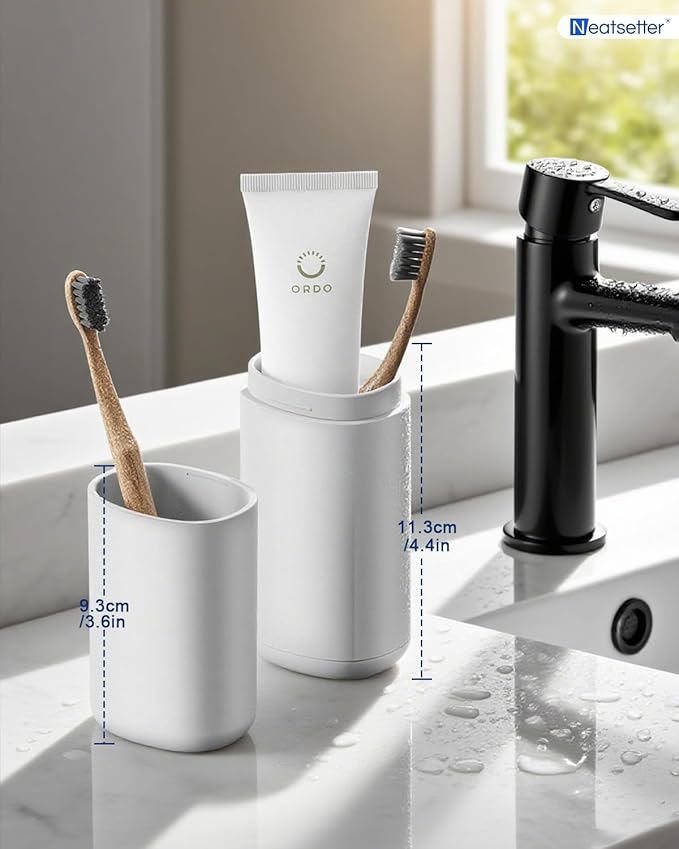 Travel Toothbrushes Holder – Portable Toothbrush Containers with Rinse Cup, Toothpaste Case with Leak-Proof Cover for On-The-Go Oral Care (Grey)