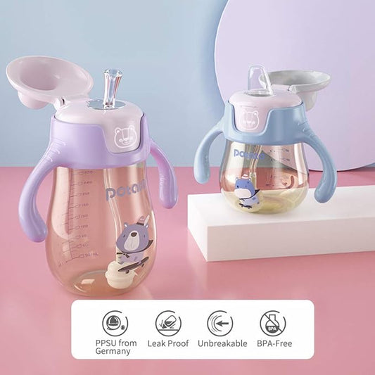 POTATO Sippy Cups for Toddlers with Straw Spill Proof, PPSU Learner Cup with Handle for Boy, Water Bottle for Baby 6 Months with 2 Type of Spout, 10 Ounce Blue