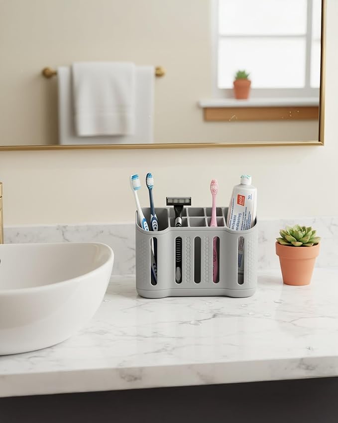 Tooth Brush Holder for Bathroom, Silicone Toothbrush Holder with Drainage, Bathroom Organizers and Storage, 8 Slots Kids Electric Toothbrush and Toothpaste Holde Drainage