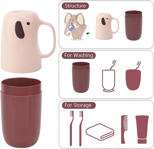 Toothbrush Travel Case, Removable and Portable Toothbrush Holder Cup, Use for Travel, Hiking,Camping, School, Bathroom, Cute and Playful Elephant Styling for Kids and Teens (Pink)