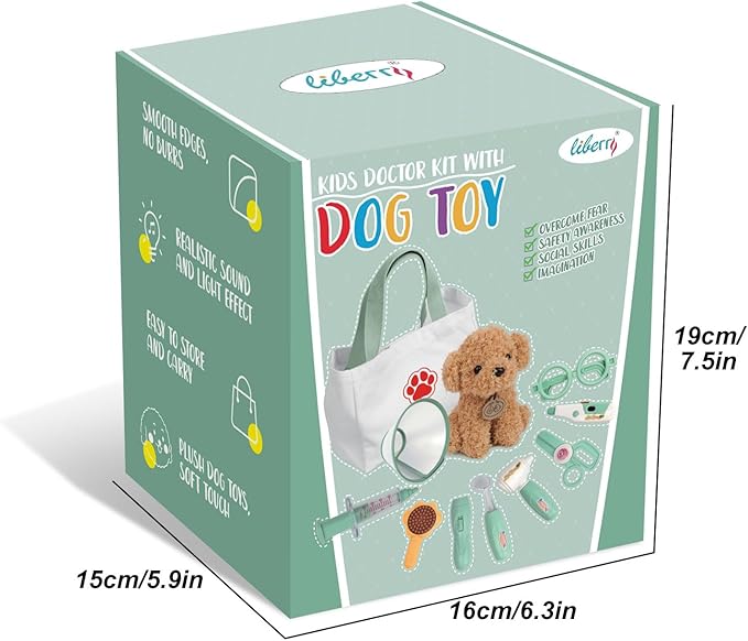 Liberry Doctor Kit for Toddlers 3 4 5 6 Years Old, 26 Pcs Kids Doctor Playset with Dog Toy, Stethoscope and Dress Up Costume, Pretend Play Medical for Boys Girls (Green)