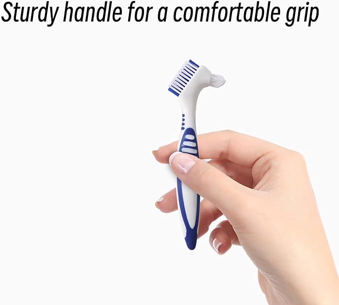 Denture Brush Dual Head Toothbrushes False Teeth Brush Denture Cleaning Kit Toothbrush (Orange Blue)