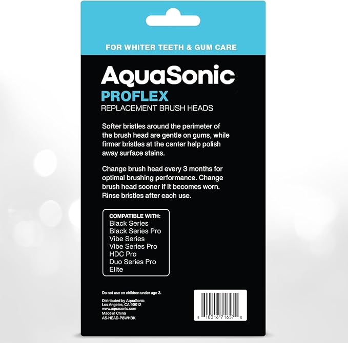 AquaSonic Proflex Replacement Brush Heads | ADA Accepted | for Whiter Teeth & Gum Care | Compatible with Many AquaSonic Toothbrush Handles (8 Pack Black)